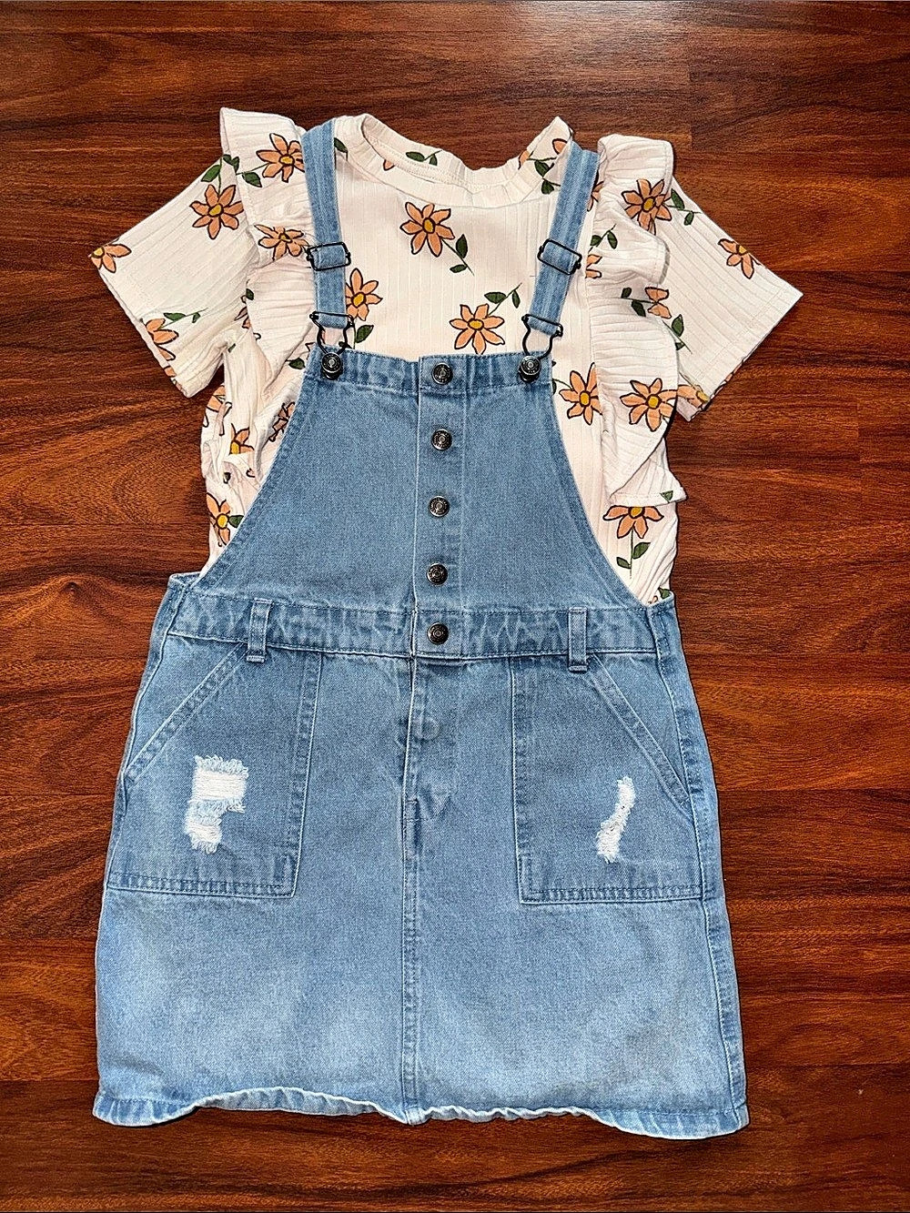 Girl's Jessica Simpson Floral Top Denim Overall